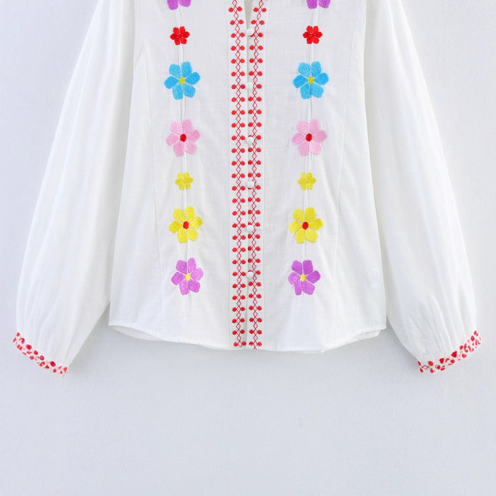Shirt for women with colorful embroidery and romantic ruffled design Lune London