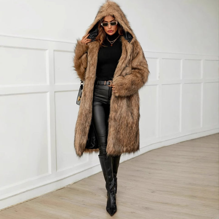 Faux fur coat for women with hood and soft lining Lune London