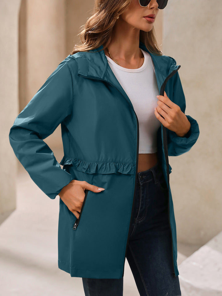 Lune London Women's Transition Jacket with Ruffled Hem and Side Pockets