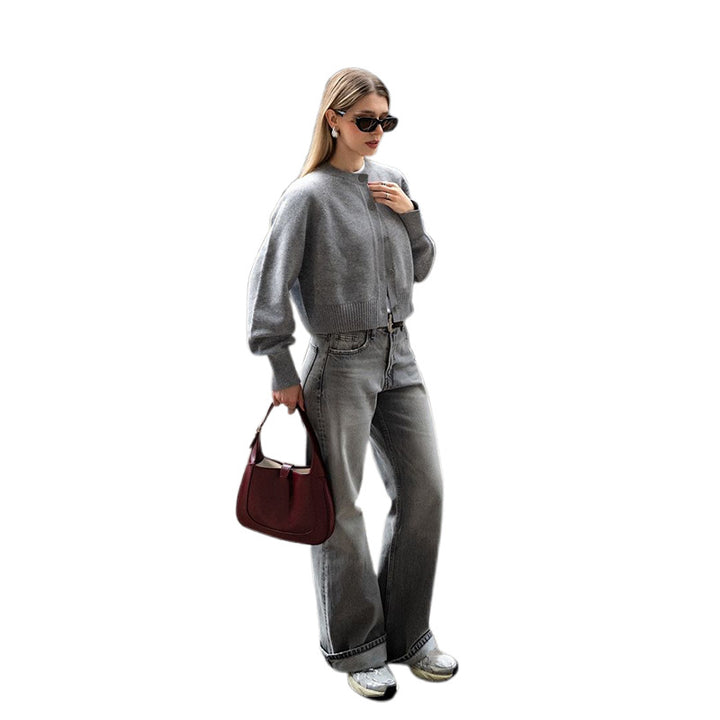 Lune London trendy cropped sweater for women with balloon sleeves