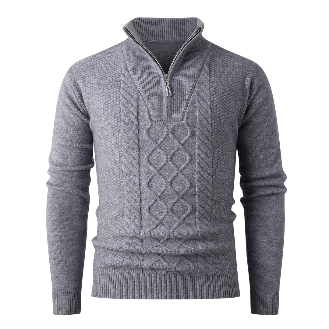 Men's Elegant Knit Sweater with High Collar and Zip Lune London