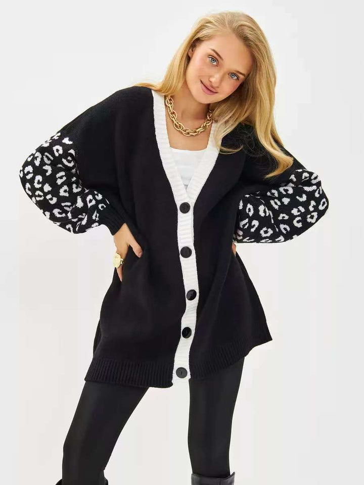 Lune London Women’s Cardigan with Leopard Print and Buttons