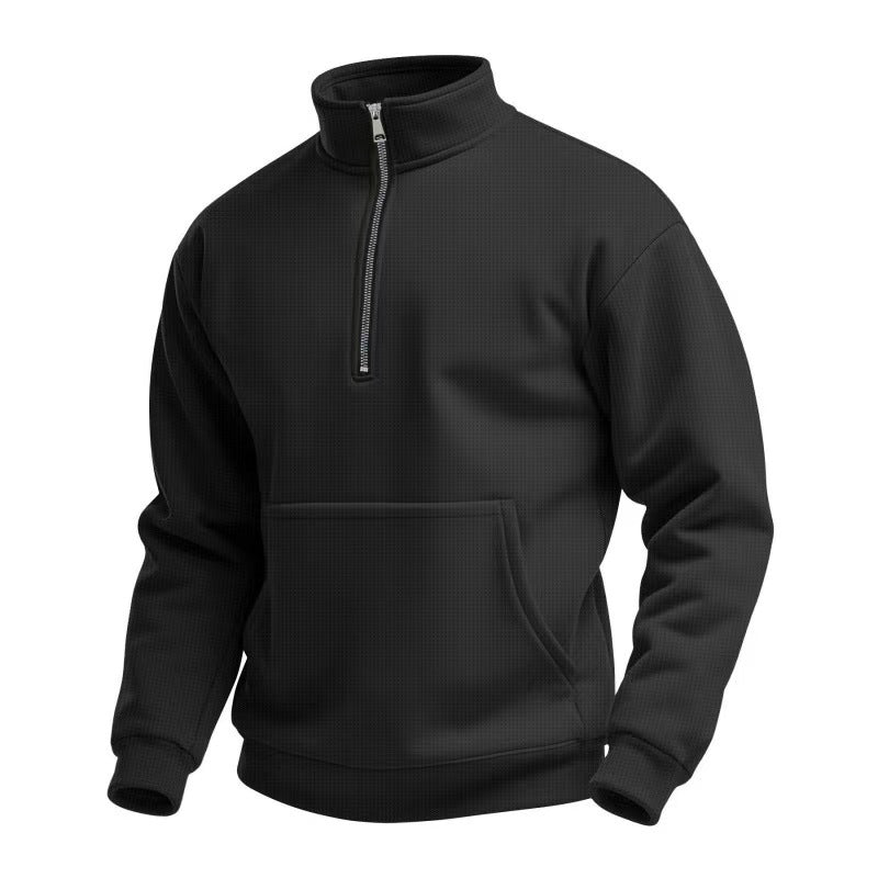 Men's fleece sweater with short zip and front pocket Lune London