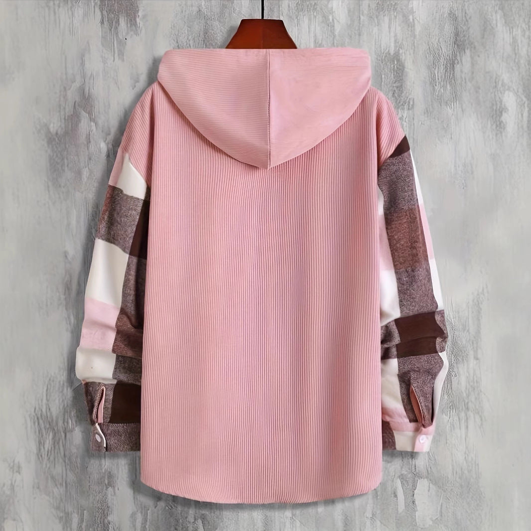 Striped flannel jacket for women with hood and practical pockets Lune London