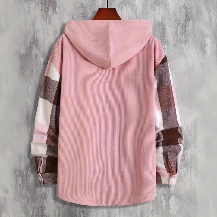 Striped flannel jacket for women with hood and practical pockets Lune London