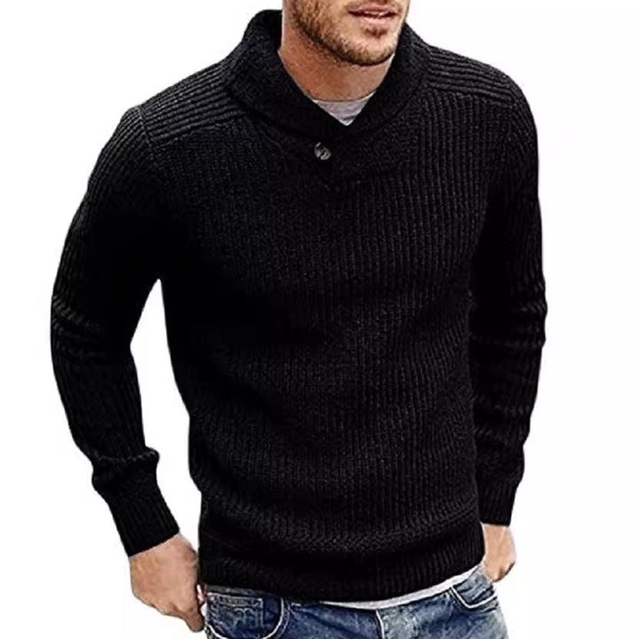 Men's knitted sweater with shawl collar and button detail Lune London