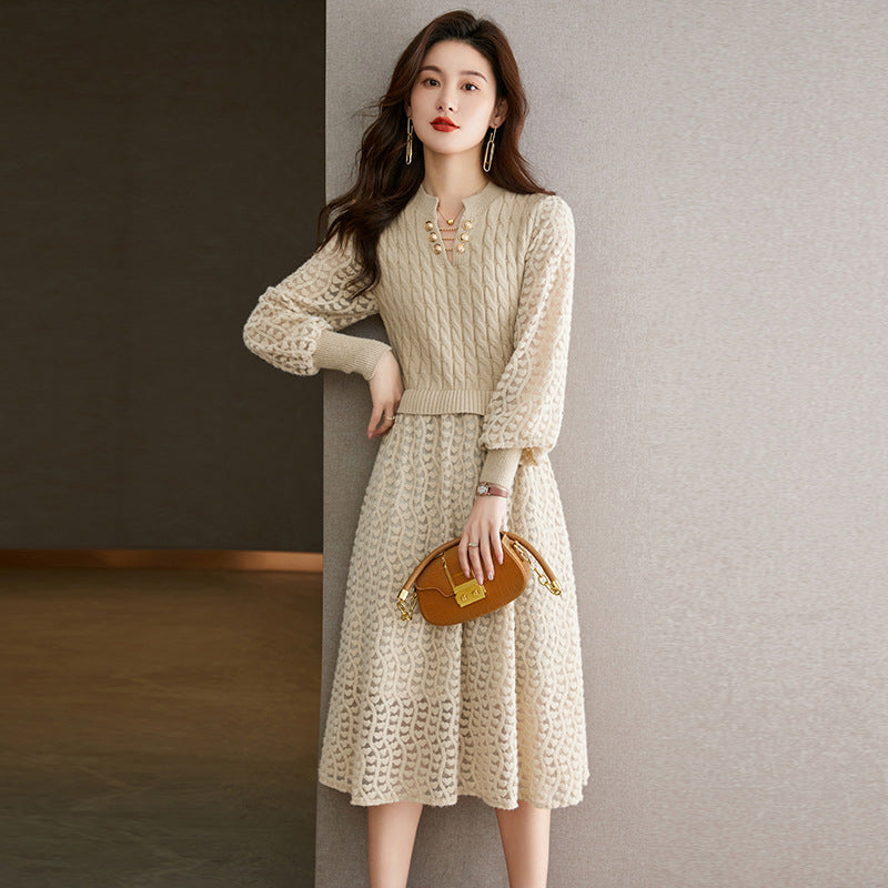 Robe en tricot pour femmes avec corsage structuré et partie jupe élégante Chic & Stil
