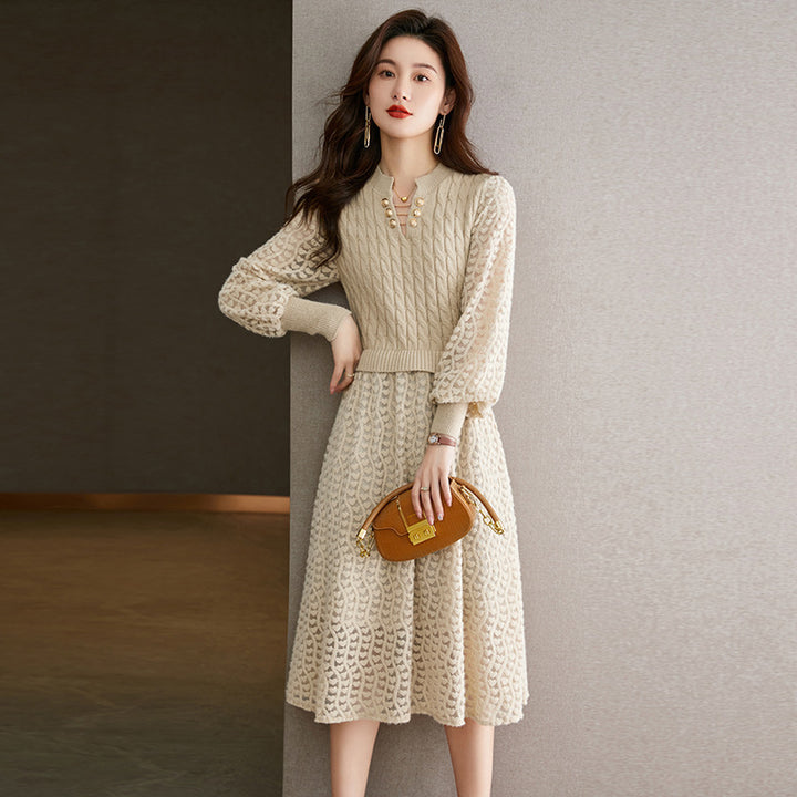 Robe en tricot pour femmes avec corsage structuré et partie jupe élégante Chic & Stil