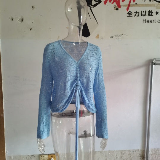 Women's trendy V-neck sweater with gathers Lune London