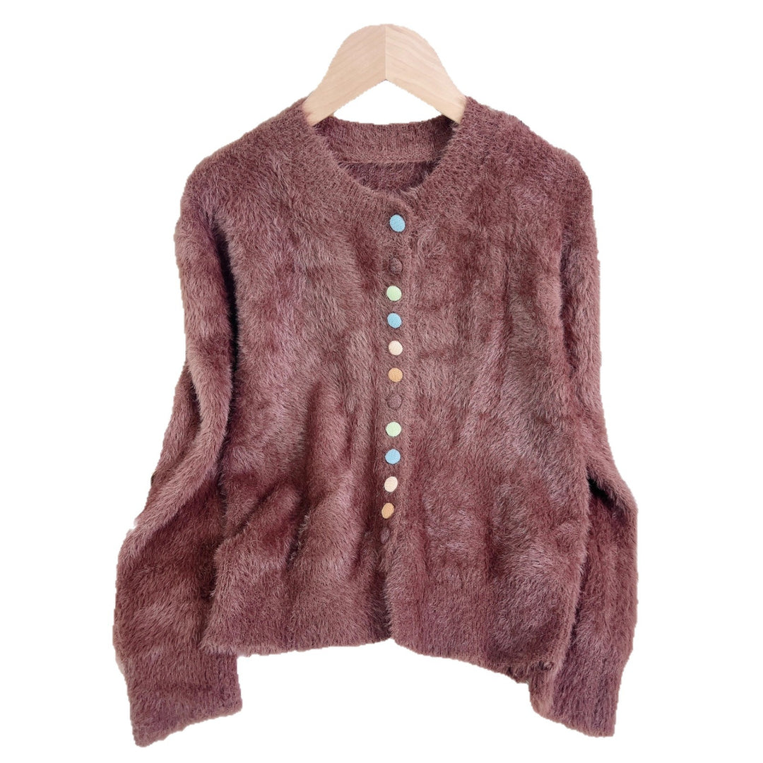 Cardigan féminin en peluche avec des boutons colorés et un design ample Chic & Stil