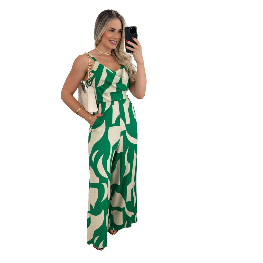 Women's jumpsuit with elegant waterfall neckline and wide leg Lune London