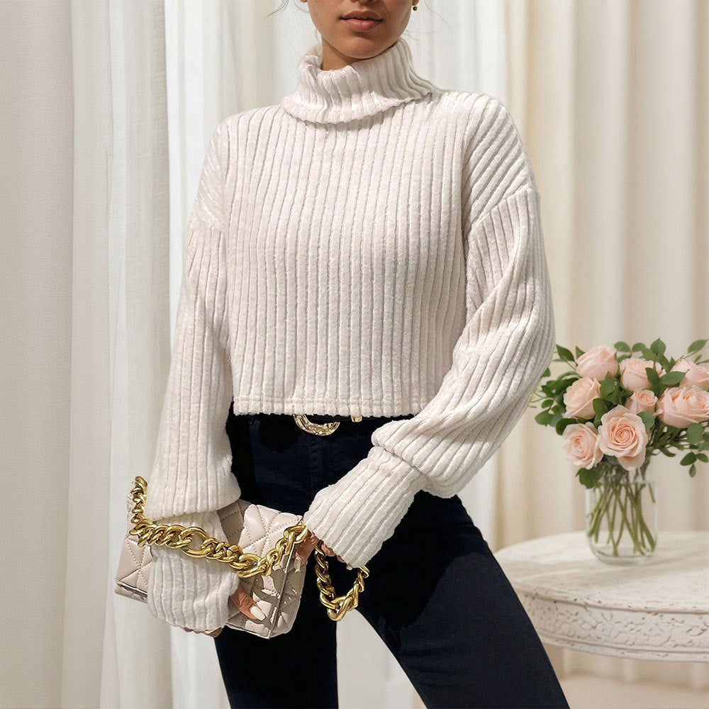 Chic & Stil women's cropped sweatshirt with high collar and finely ribbed structure