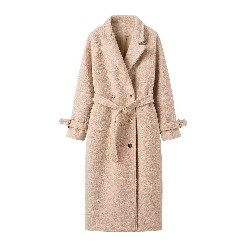 Elegant wool coat for women with tie belt and stylish button details Lune London