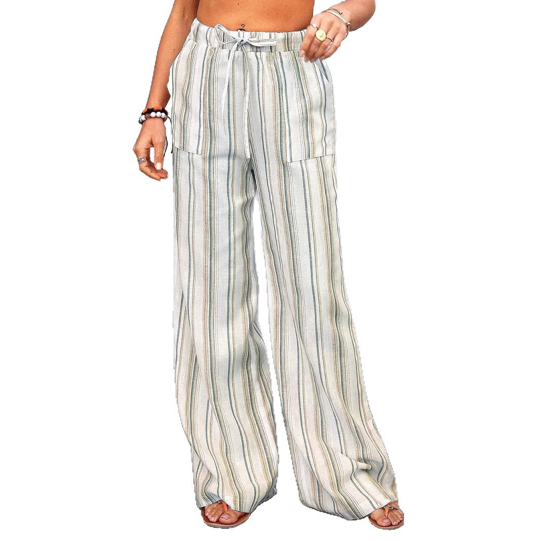 Wide linen pants for women with elastic waistband and side pockets Lune London