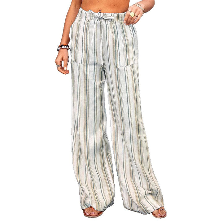 Wide linen pants for women with elastic waistband and side pockets Lune London