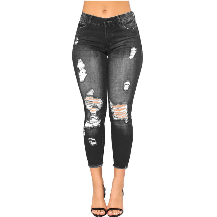 Jeans skinny pour femmes en look usé avec des déchirures marquées Lune London