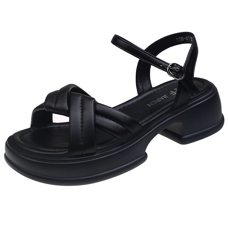Women's sandals with an elegant cross strap and a chic block heel Lune London