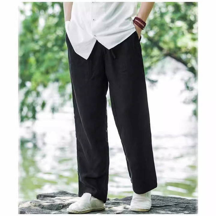 Casual linen pants for men with elastic waist and practical side pockets Lune London