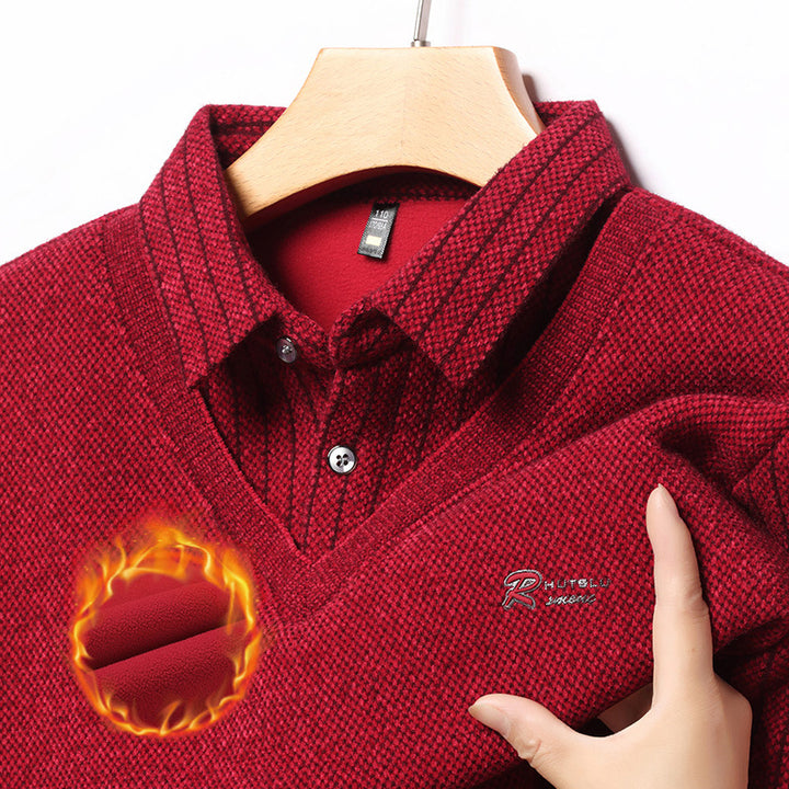 Elegant V-neck sweater for men with structured sleeves and a classic shirt collar Lune London