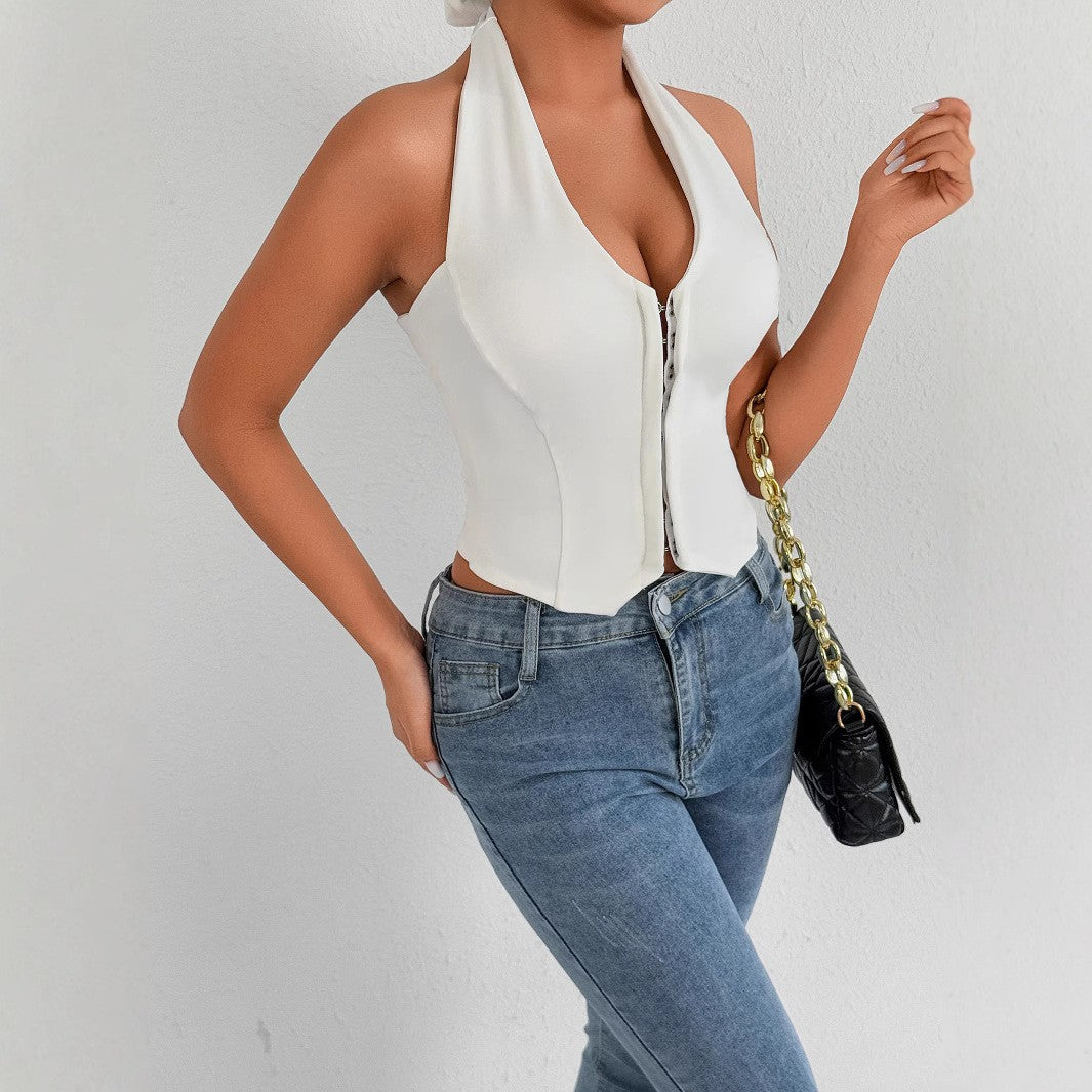 Women's Halter Neck Top with Zipper Lune London
