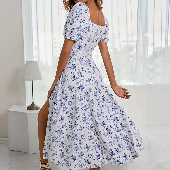 Summer maxi dress for women with floral pattern and off-shoulder sleeves Lune London