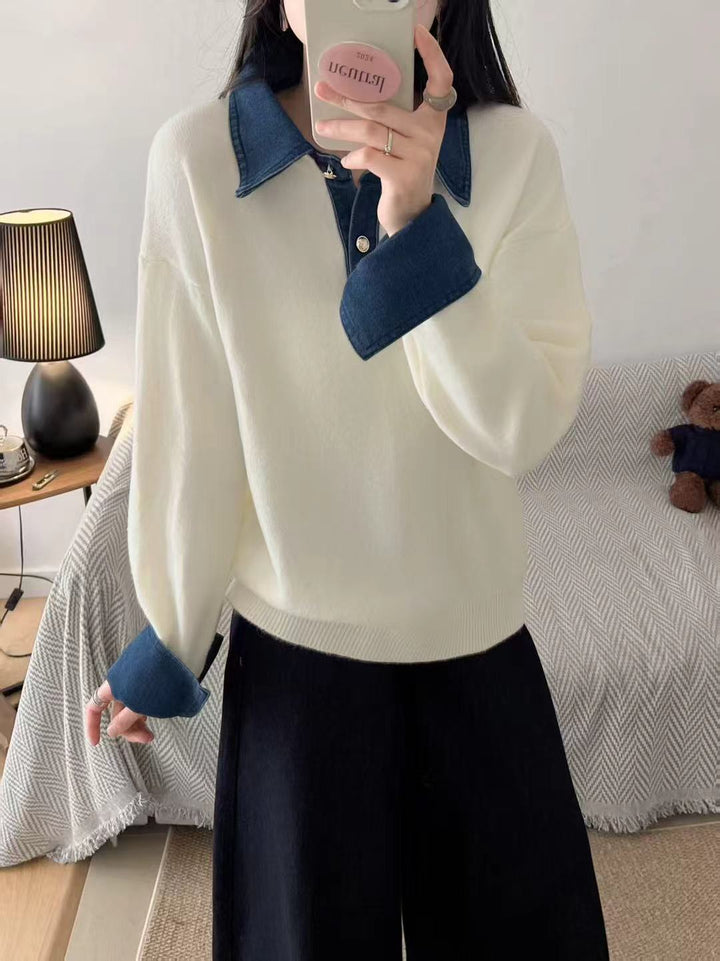 Pull femme avec un col de chemise tendance et un matériau doux Chic & Stil