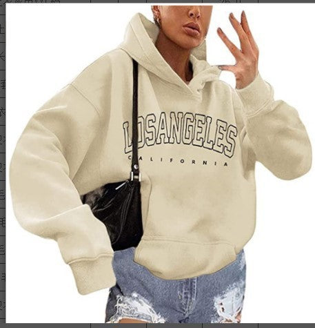 Women's hoodie with modern Los Angeles print and loose fit Lune London