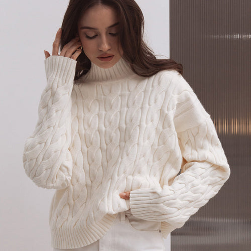 Ladies Knitted Pattern Sweater with High Neck Lune London