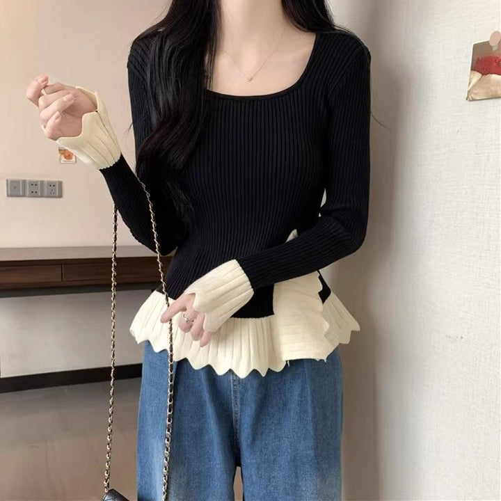 Pull en tricot côtelé à la mode pour femmes avec ourlet asymétrique Chic & Stil