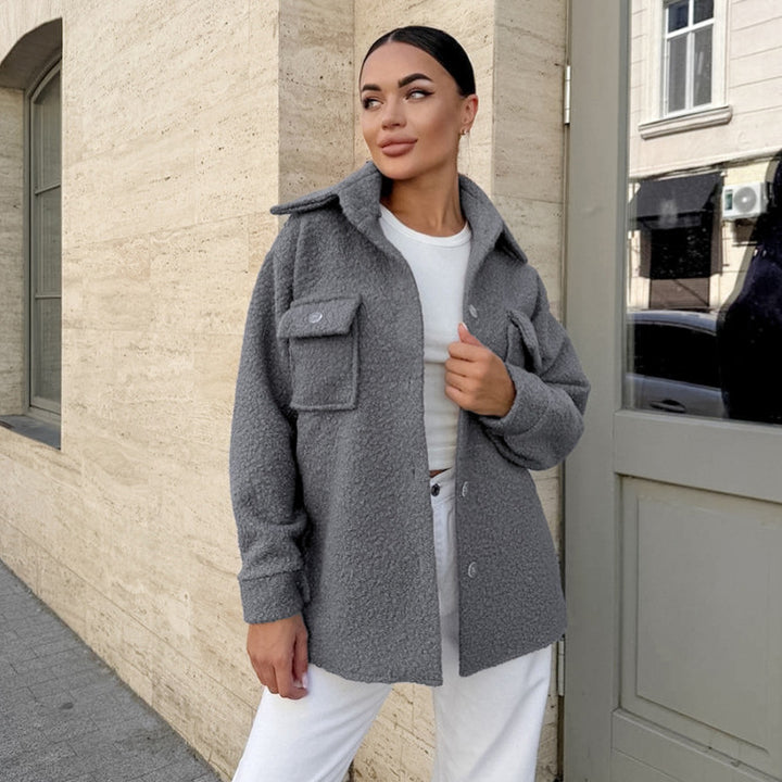 Ladies fluffy utility jacket with practical pockets Lune London