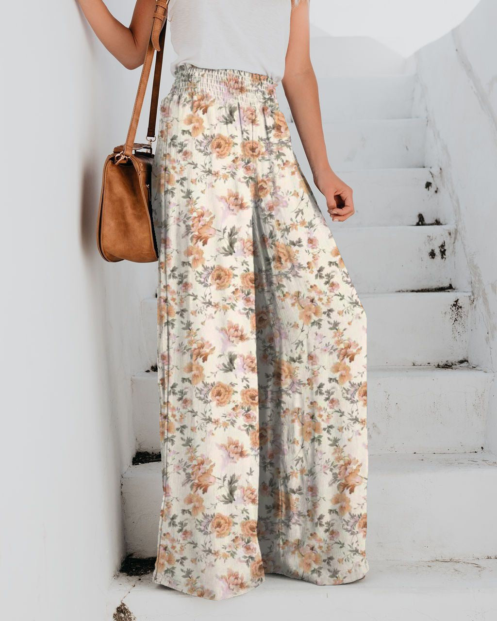 Lune London Floral Print Wide Leg Trousers for Women