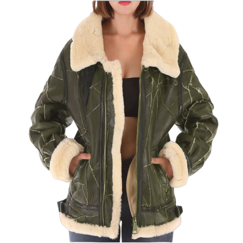 Casual faux leather jacket for women with faux fur collar Lune London
