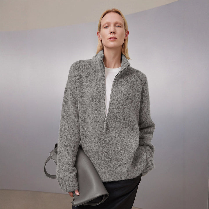 Pull en maille épaisse pour femmes avec col montant et demi-fermeture éclair Chic & Stil