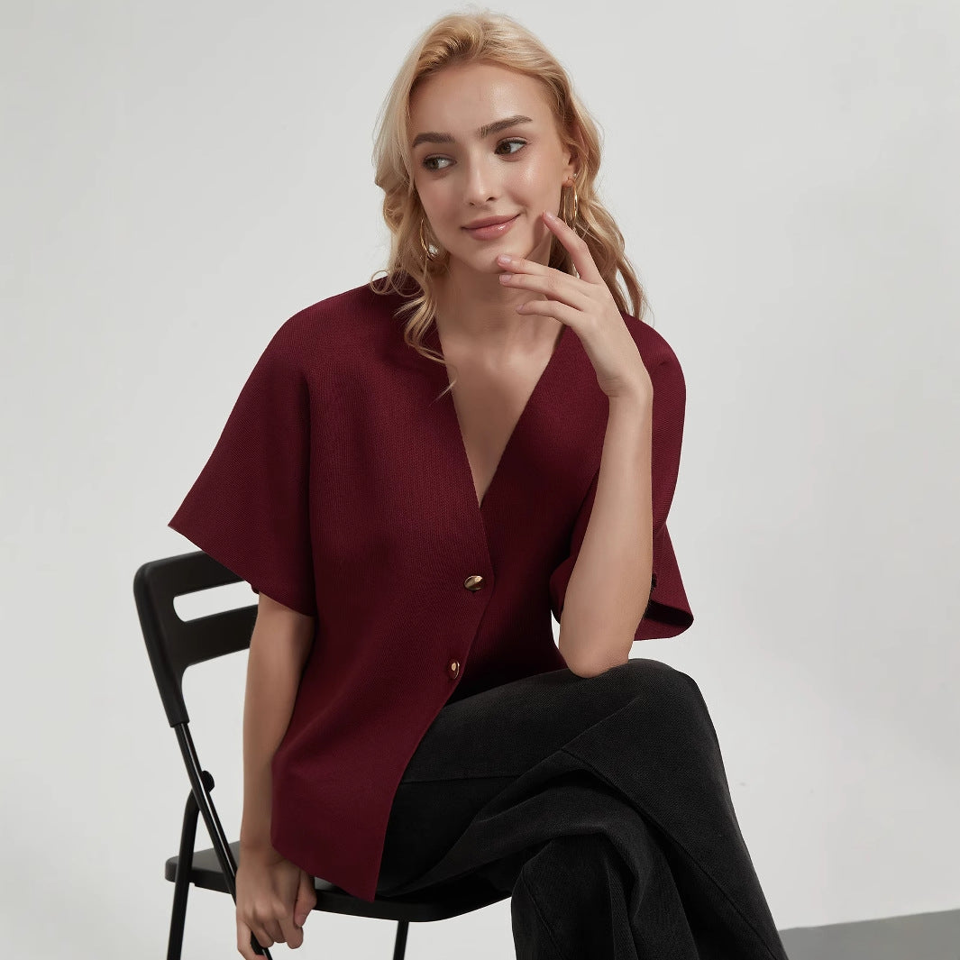 Ladies fashionable cardigan with deep V-neck and elegant button placket Lune London