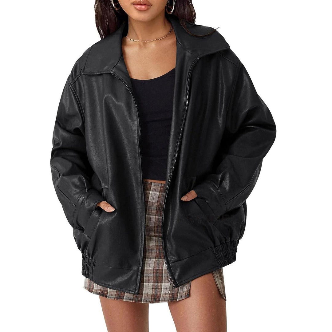 Ladies oversized Faux leather Jacket Lune London