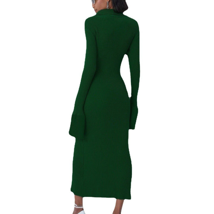 Ribbed knit dress for women with button and side bar Lune London