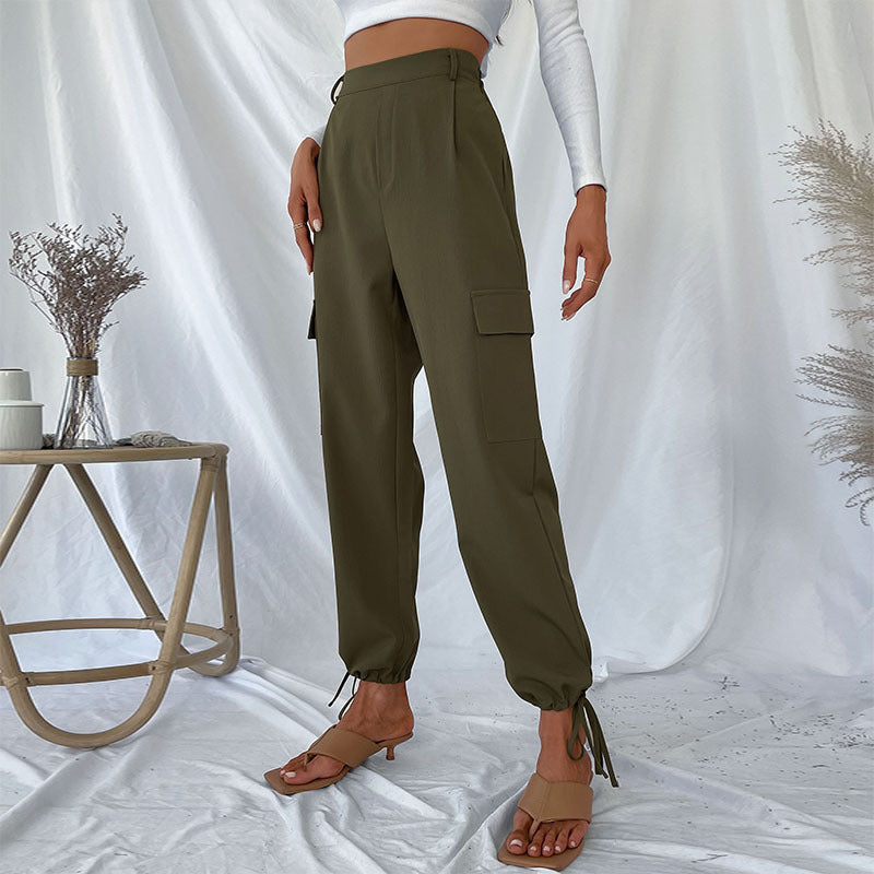 Women High-waisted cargo pants with adjustable ankle ties Lune London