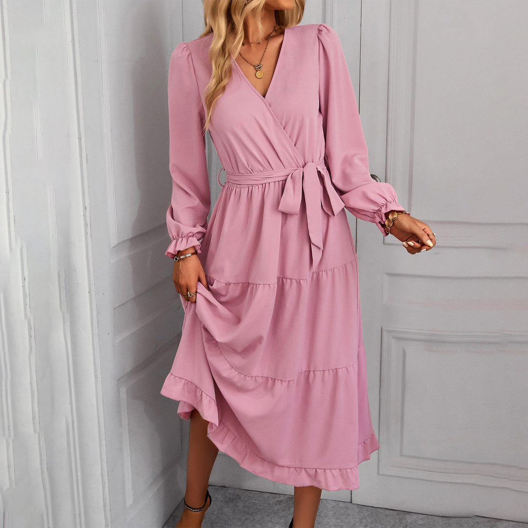 Long dress for women with wrap effect and chic and stylish clothing details