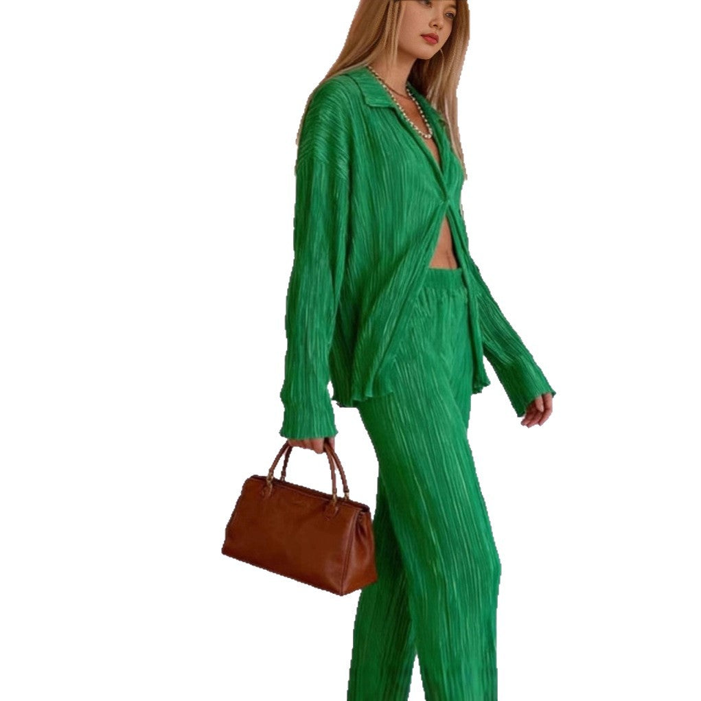 Women's Casual Two-Piece Set with Pleated Details and Loose Fit Lune London
