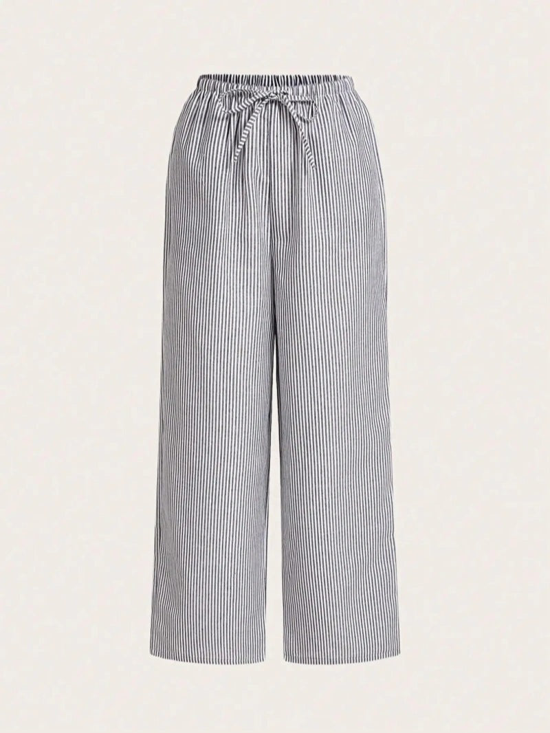 Wide striped pants for women with a comfortable elastic waistband Lune London