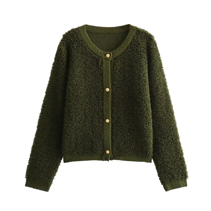 Cozy fleece jacket for women with decorative wooden buttons and an elegant fit Lune London