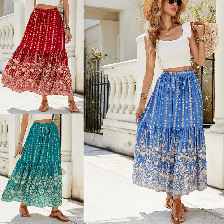 Maxi skirt for women with elastic waistband and opulent print Lune London