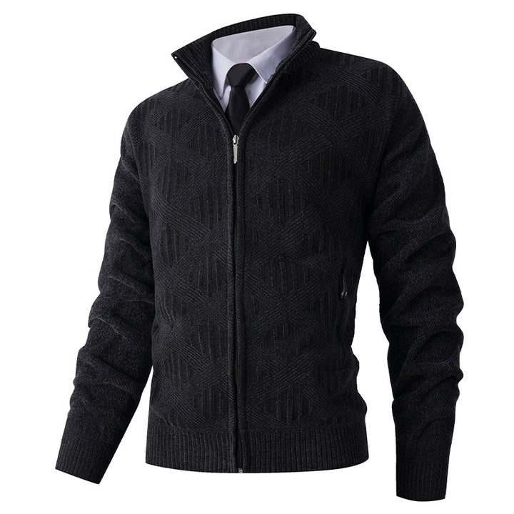 Men's knitted jacket with textured pattern and high collar Lune London