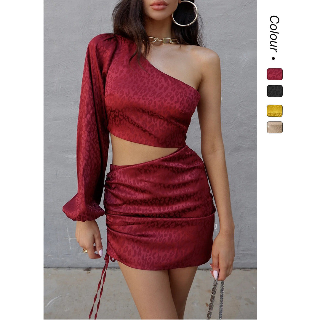 Women's mini dress with asymmetric cut and sophisticated ruffle details