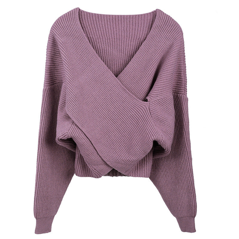 Oversized knit sweater with wrap design and textured fabric for women Lune London