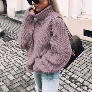 Lune London | Women's chunky knit sweater with standing collar and voluminous sleeves