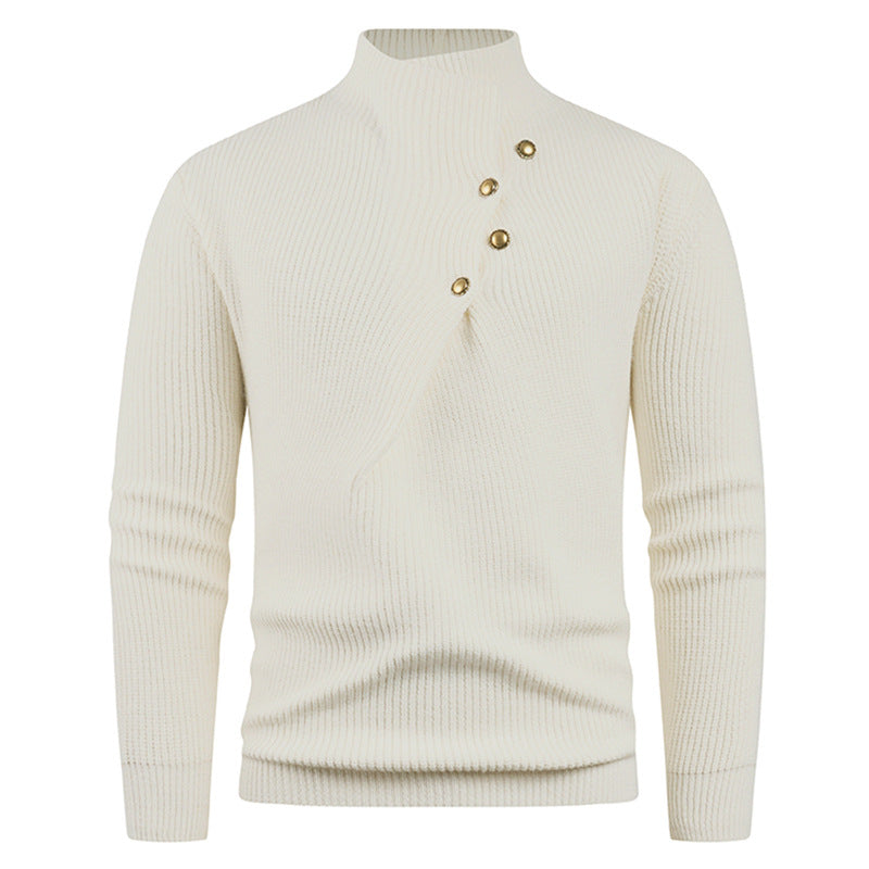 Men's knit sweater with asymmetrical collar and decorative wooden buttons Lune London