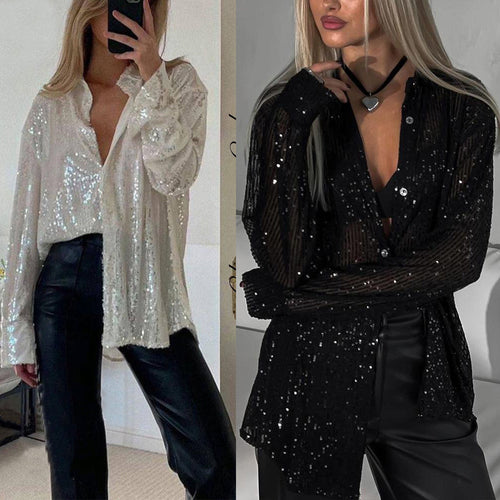 Ladies Glittering Blouse with Shimmering Texture and Casual Cut Lune London