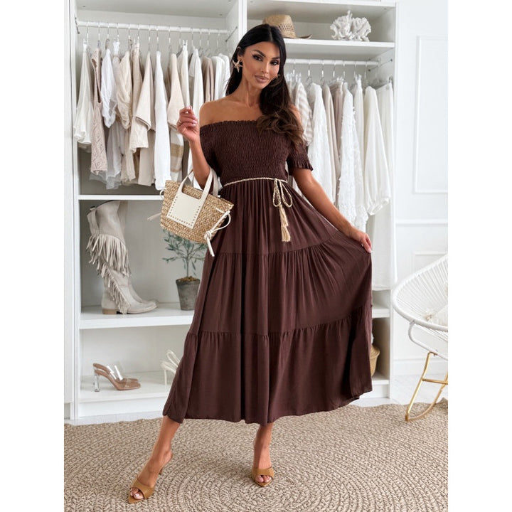 Maxi ruffled dress for women with off-the-shoulder Chic und Stil 1751425501