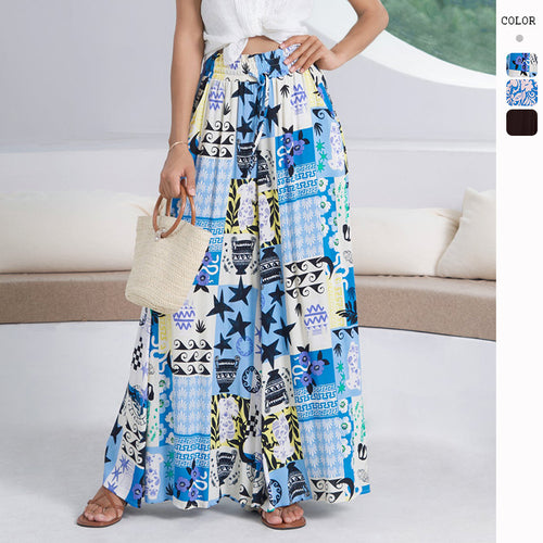 Women's maxi skirt with unique graphic pattern and elastic waistband Lune London